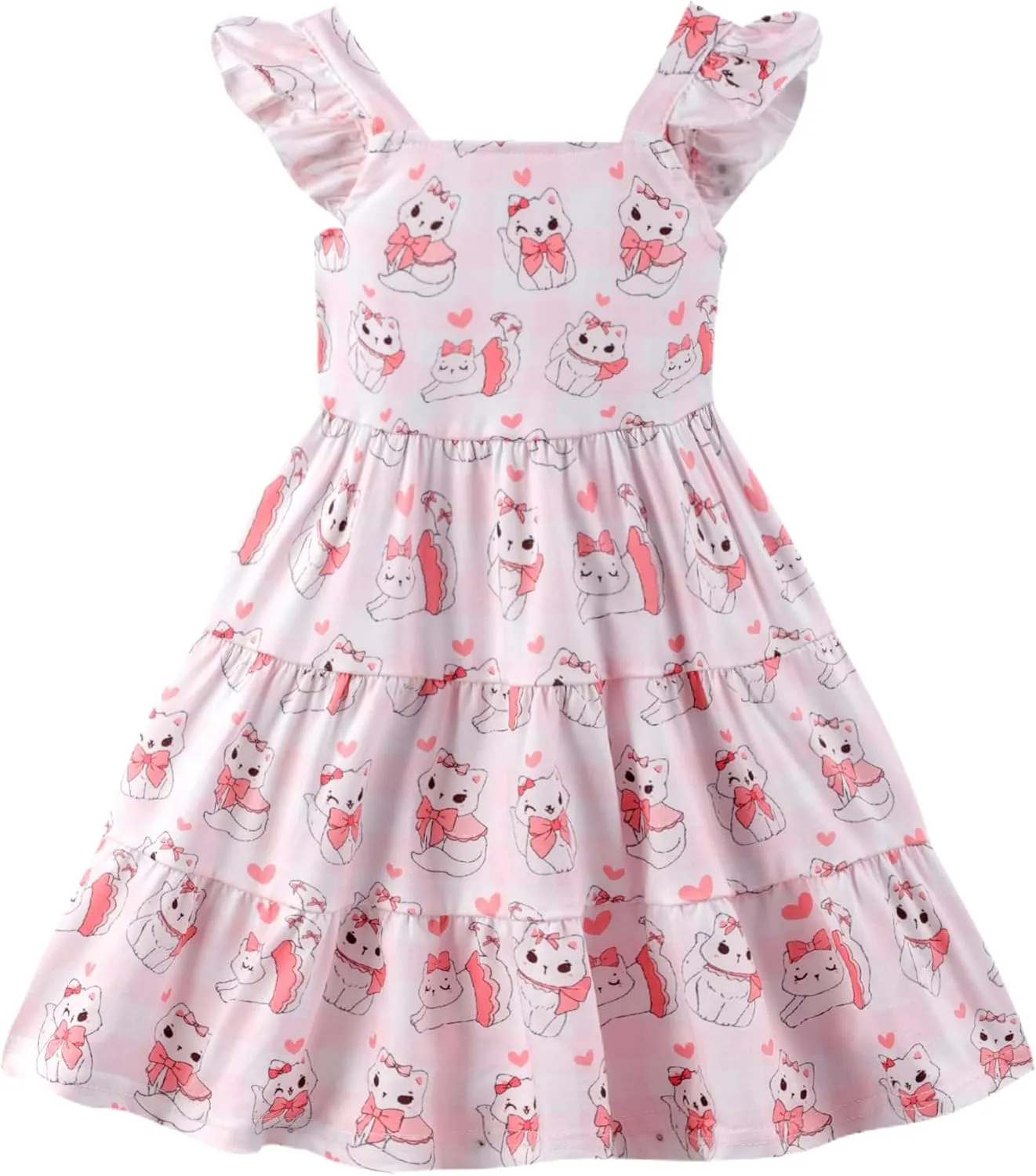 Little Girls Summer Dress - Flutter Sleeve Swing Tiered Sundress Toddler Smocked Dresses Kids Casual Outfits 2T-7T