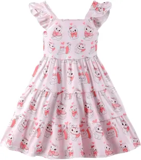 Little Girls Summer Dress - Flutter Sleeve Swing Tiered Sundress Toddler Smocked Dresses Kids Casual Outfits 2T-7T