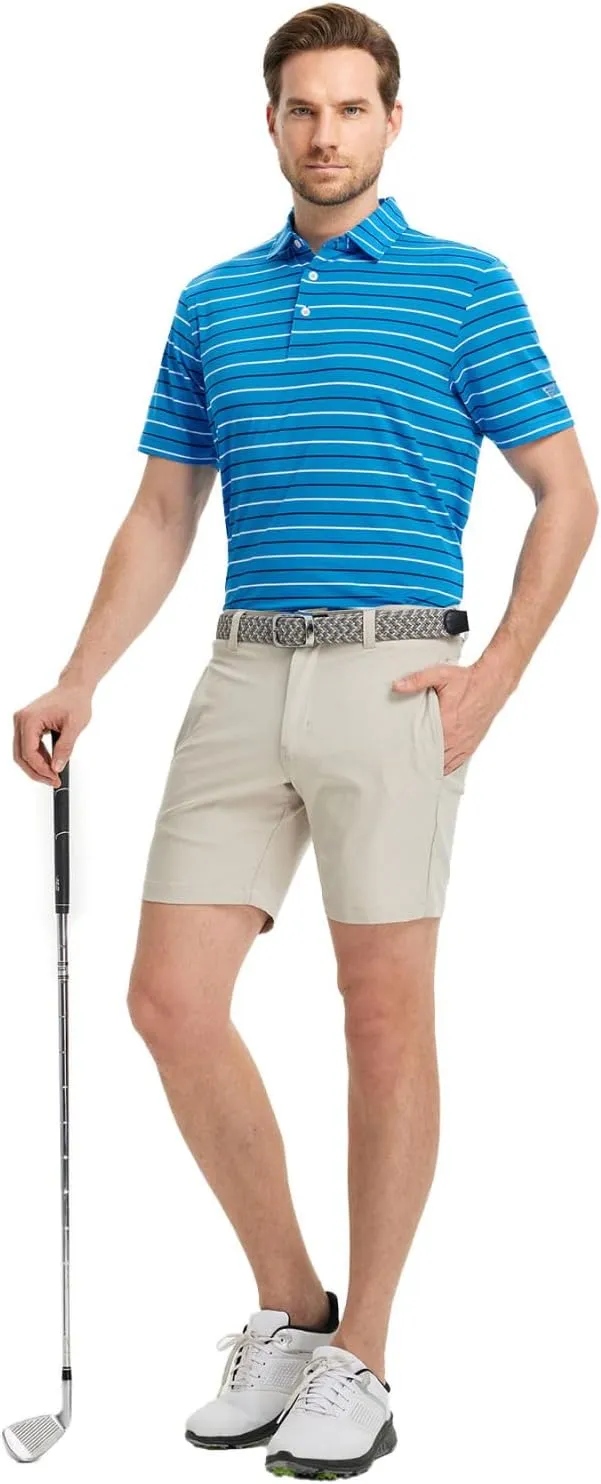 M MAELREG Golf Shirts for Men Short Sleeve Dry Fit Striped Performance Lightweight Moisture Wicking Collared Casual Golf Polo