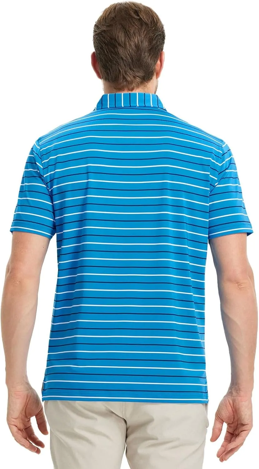 M MAELREG Golf Shirts for Men Short Sleeve Dry Fit Striped Performance Lightweight Moisture Wicking Collared Casual Golf Polo