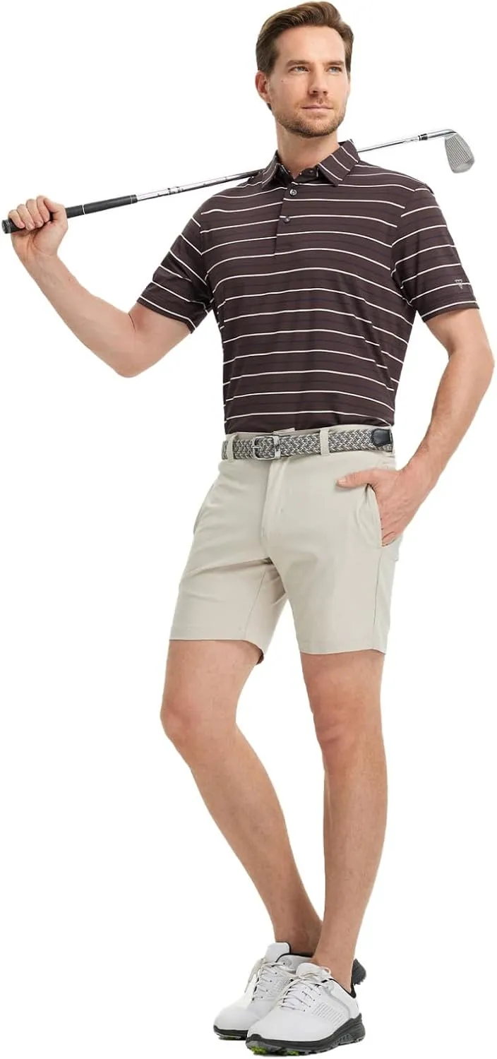 M MAELREG Golf Shirts for Men Short Sleeve Dry Fit Striped Performance Lightweight Moisture Wicking Collared Casual Golf Polo