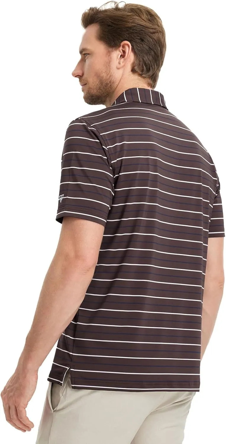 M MAELREG Golf Shirts for Men Short Sleeve Dry Fit Striped Performance Lightweight Moisture Wicking Collared Casual Golf Polo