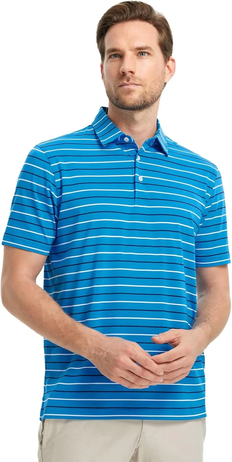M MAELREG Golf Shirts for Men Short Sleeve Dry Fit Striped Performance Lightweight Moisture Wicking Collared Casual Golf Polo