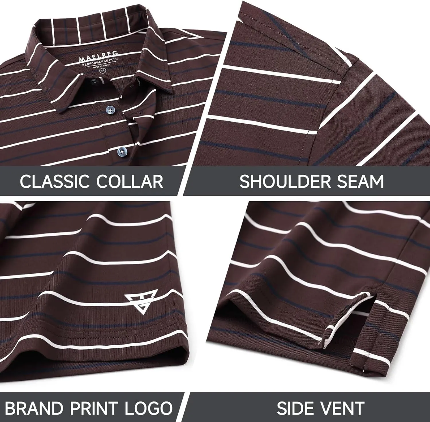 M MAELREG Golf Shirts for Men Short Sleeve Dry Fit Striped Performance Lightweight Moisture Wicking Collared Casual Golf Polo