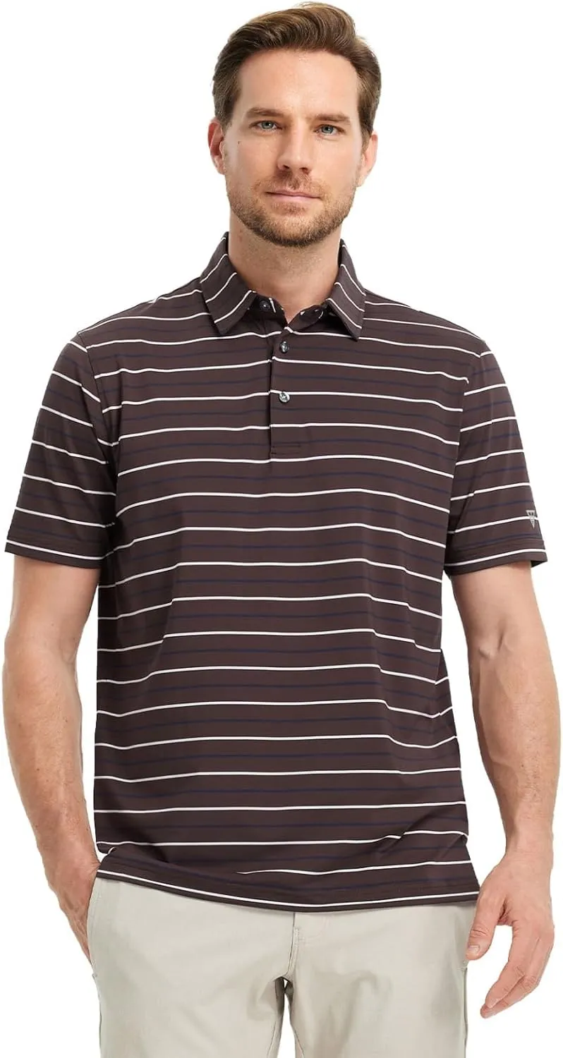 M MAELREG Golf Shirts for Men Short Sleeve Dry Fit Striped Performance Lightweight Moisture Wicking Collared Casual Golf Polo