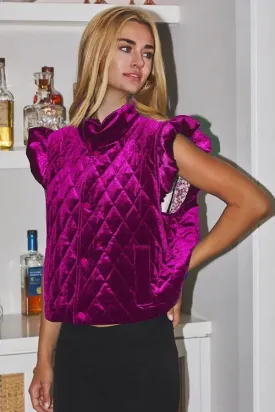Magenta Velvet Quilted Vest