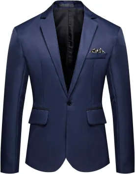 Men's Casual Suit Jacket Slim Fit One Button Notched Lapel Business Daily Lightweight Blazer Jacket
