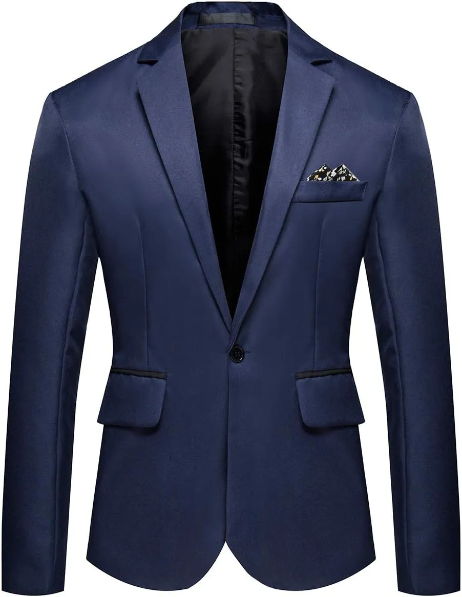 Men's Casual Suit Jacket Slim Fit One Button Notched Lapel Business Daily Lightweight Blazer Jacket