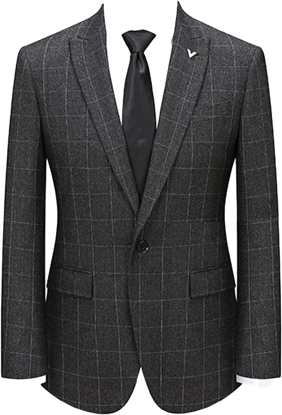 Men's Checked Blazer for Homecoming Business Formal,Peak Lapel Jacket One Button Suit Coat