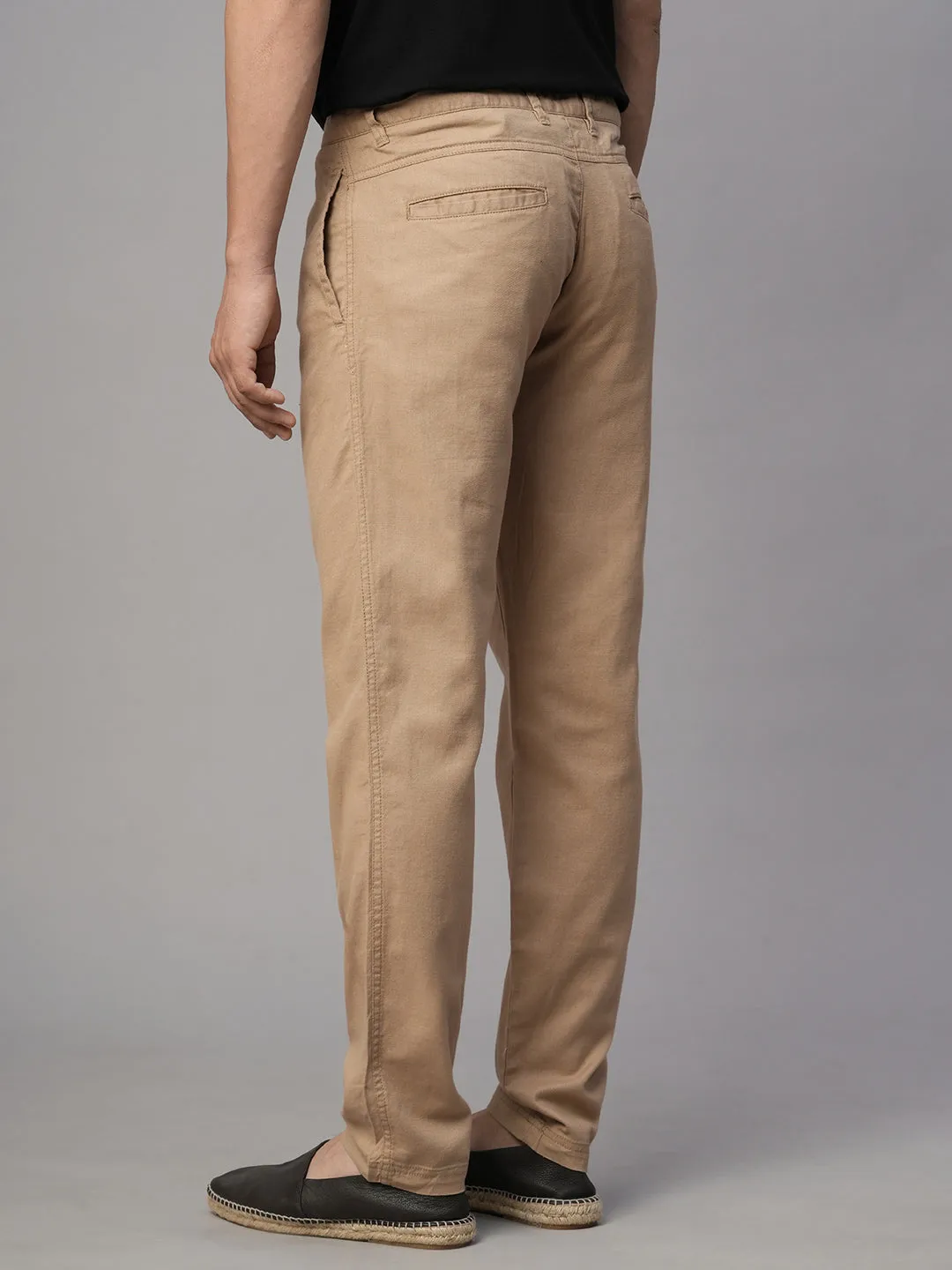 Men's Khaki Cotton Linen Slim Fit Pant