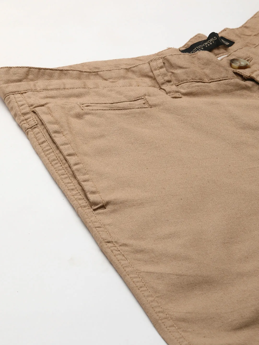 Men's Khaki Cotton Linen Slim Fit Pant