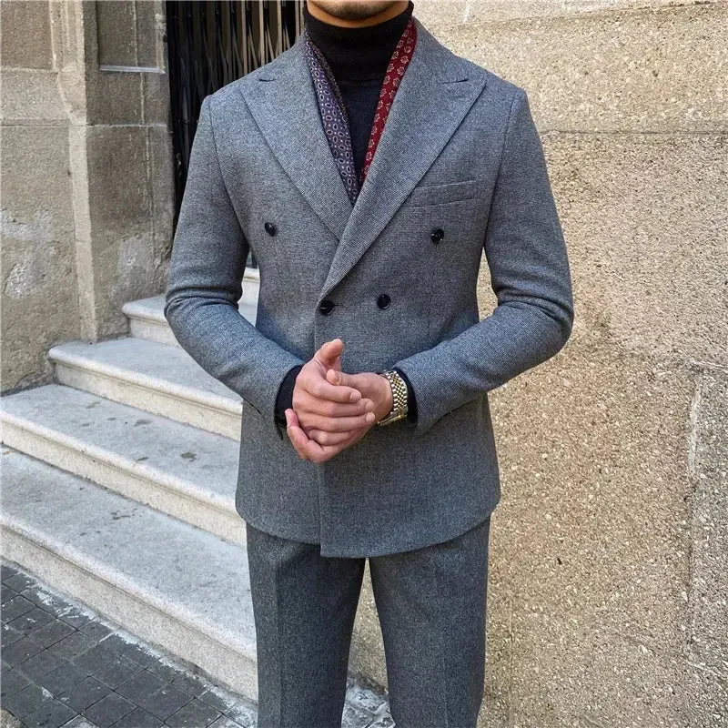 Men's Suit 2 Pieces Business Formal Casual Double Breasted Slim Fit Suits Party Wedding Dress Costume Male Suit