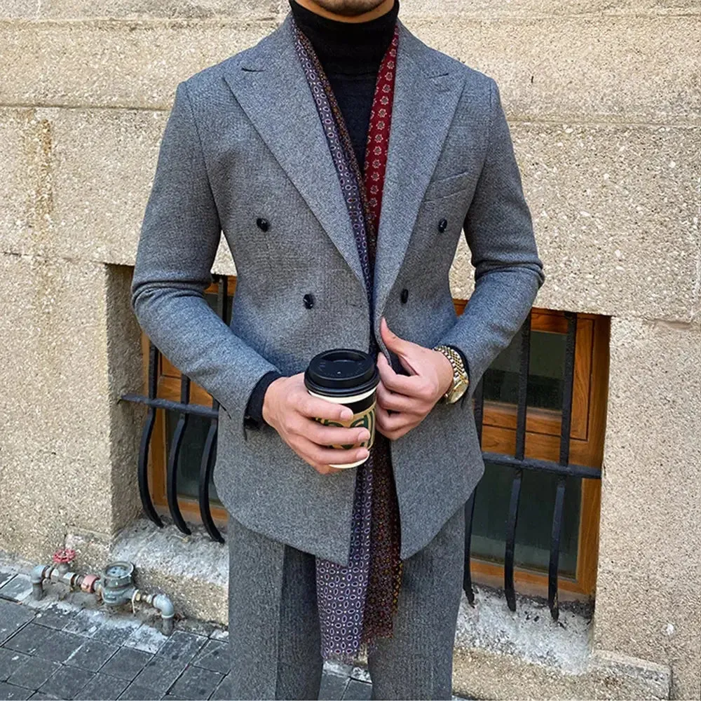 Men's Suit 2 Pieces Business Formal Casual Double Breasted Slim Fit Suits Party Wedding Dress Costume Male Suit