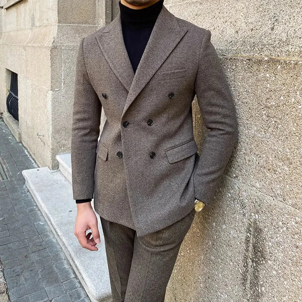 Men's Suit 2 Pieces Business Formal Casual Double Breasted Slim Fit Suits Party Wedding Dress Costume Male Suit