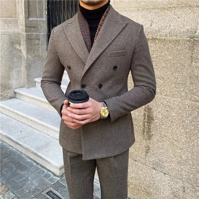 Men's Suit 2 Pieces Business Formal Casual Double Breasted Slim Fit Suits Party Wedding Dress Costume Male Suit