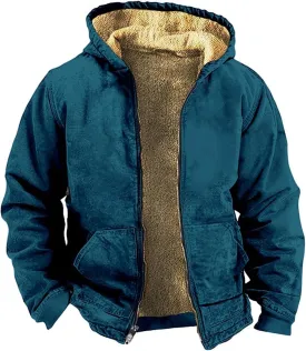 Men'S Winter Jackets Solid Fleece Lined Hooded Jackets Full Zip Cardigan Windbreaker Jacket For Outdoor Hiking