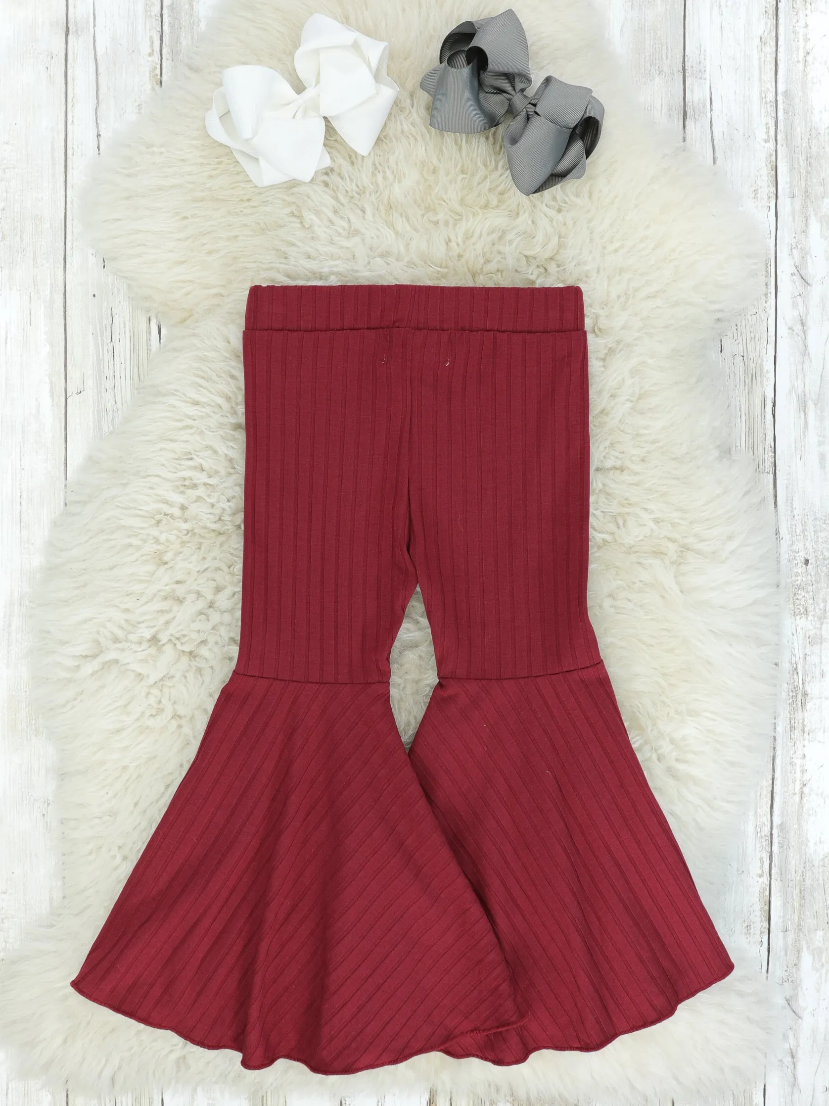 Ribbed Maroon Bell Bottoms