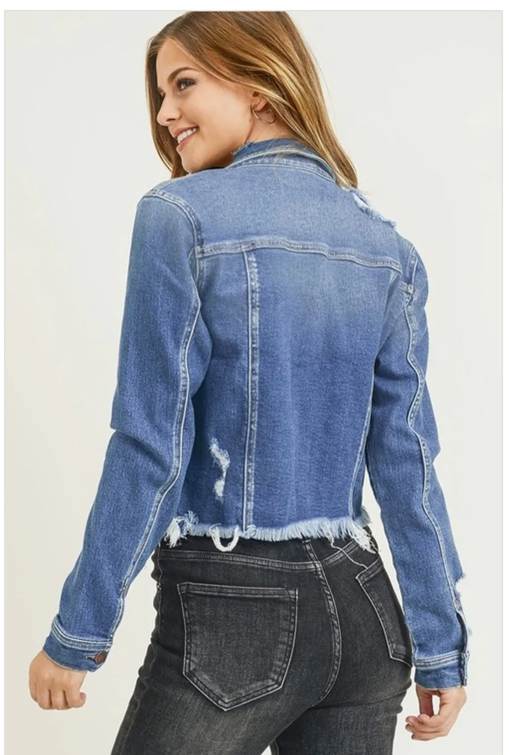 RISEN DISTRESSED VINTAGE FRAYED HEM JACKET