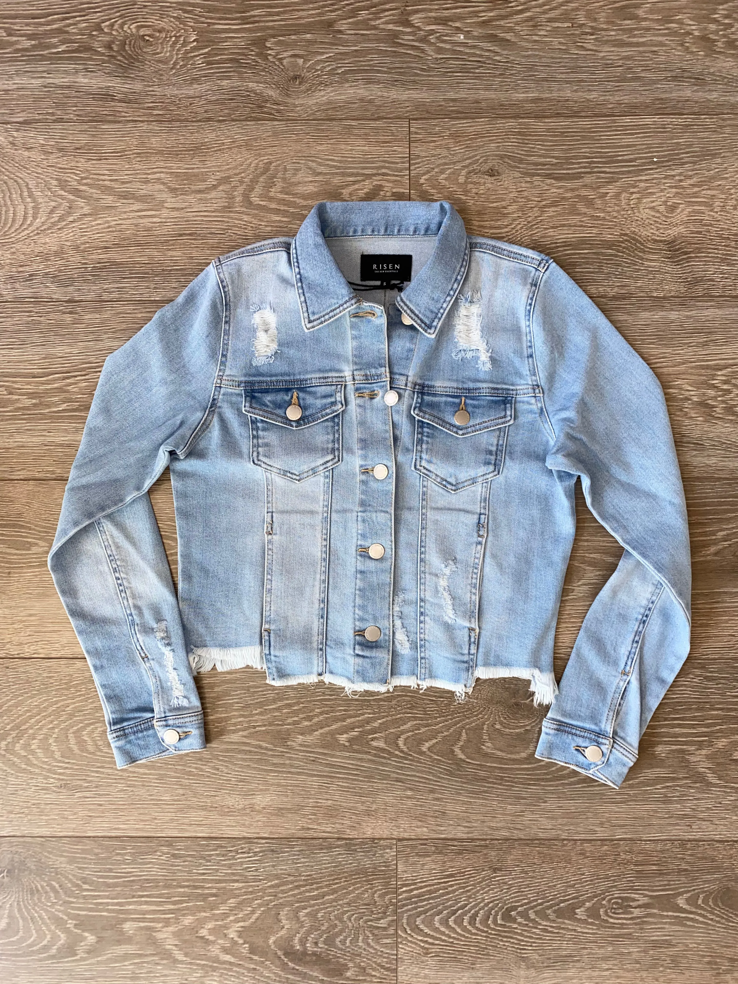 RISEN DISTRESSED VINTAGE FRAYED HEM JACKET