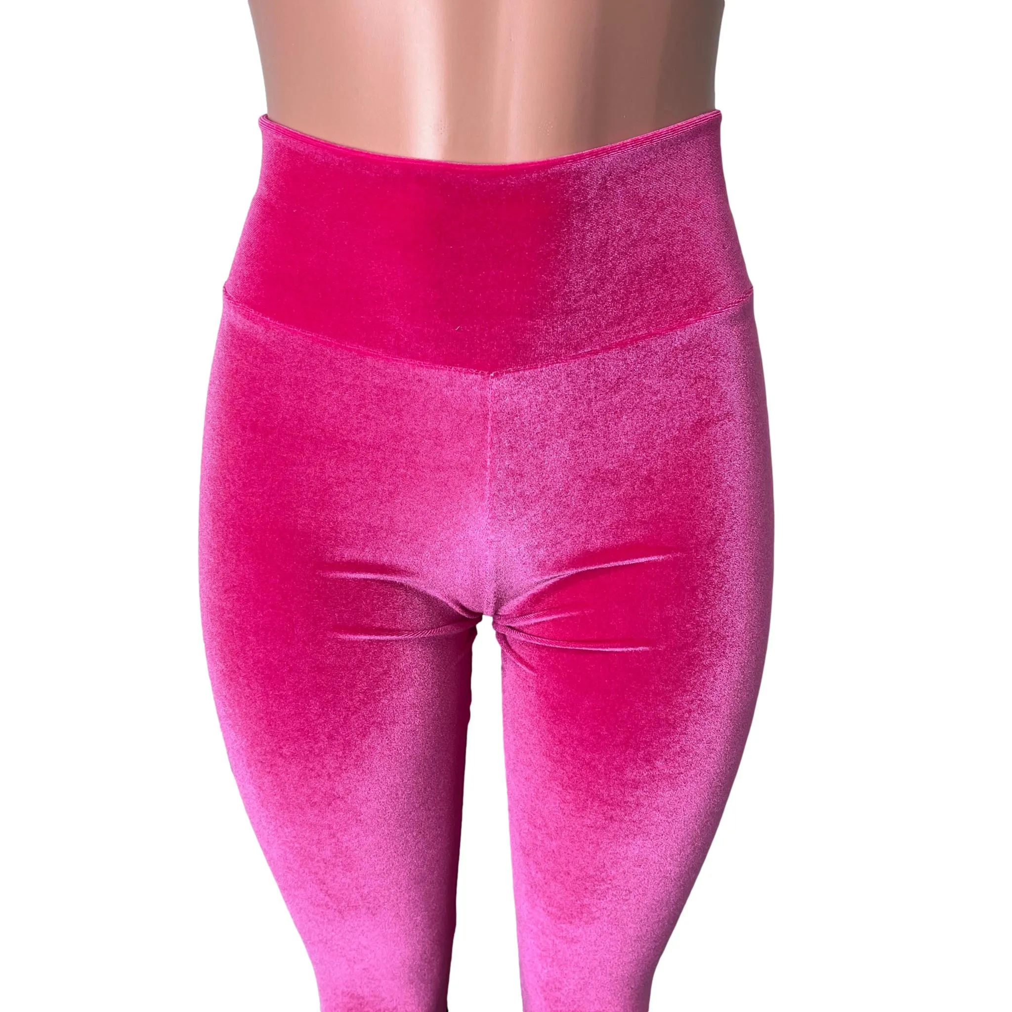 SALE - SMALL Tiered Bell Bottom Flares - Neon Hot Pink Velvet w/ Polka Dot Electric Daisy