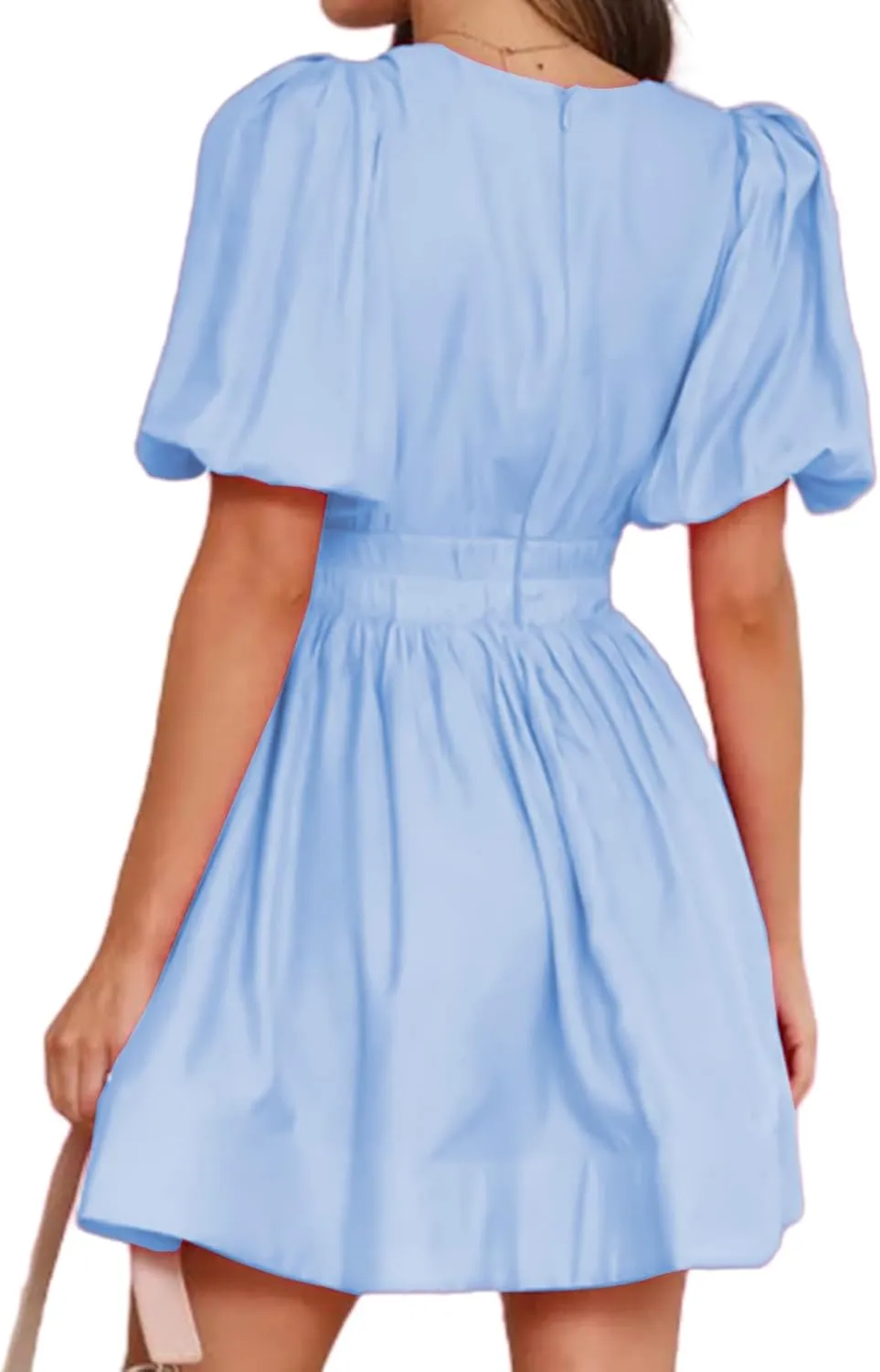 Sexy Summer Dresses for Women 2025 Puff Short Sleeve V Neck Mini Dress A Line Elastic High Waist Flowy Swing Dresses