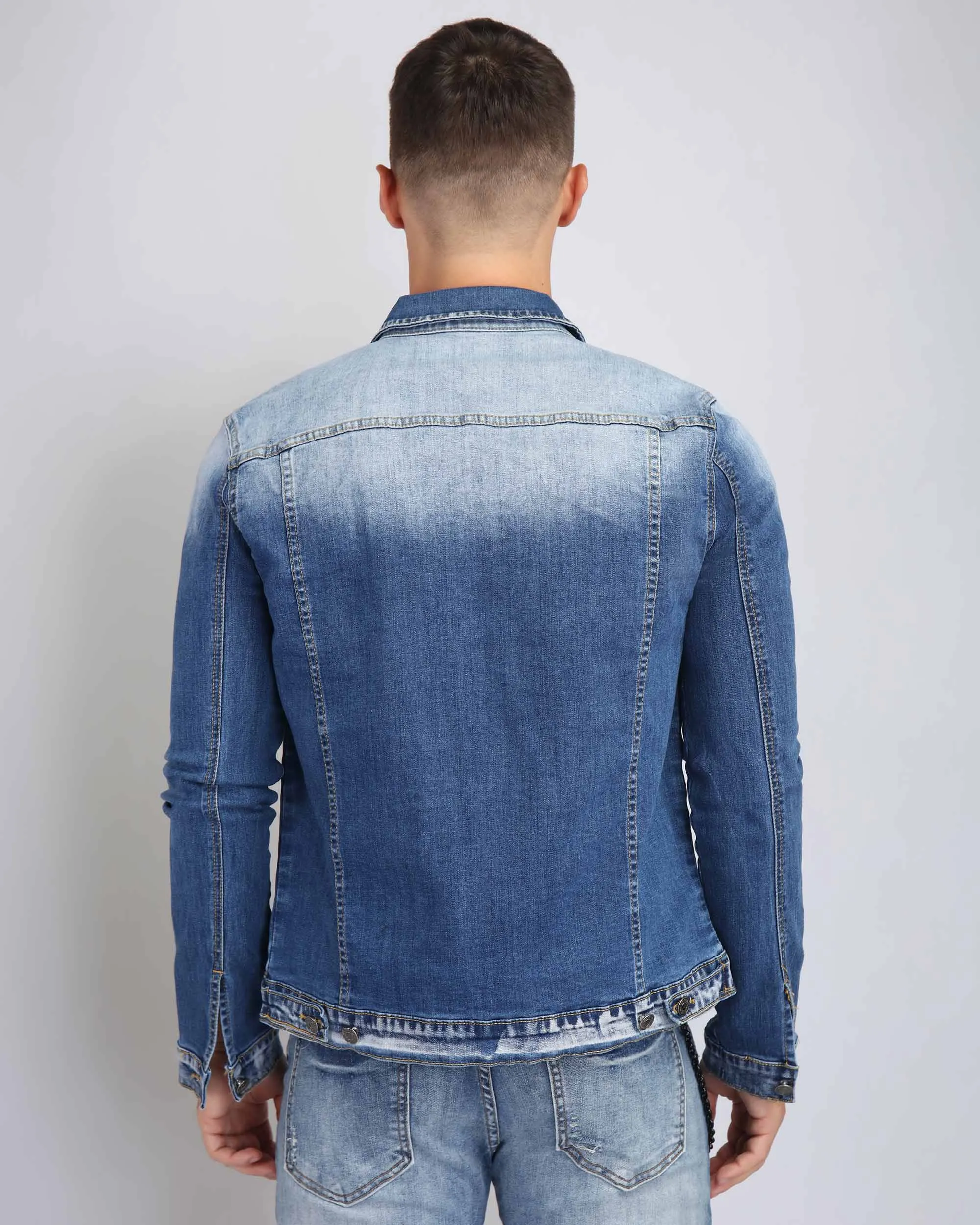 Spray Paint Blue Denim Jacket with ‘2’ Patch-Mexico Local Delivery