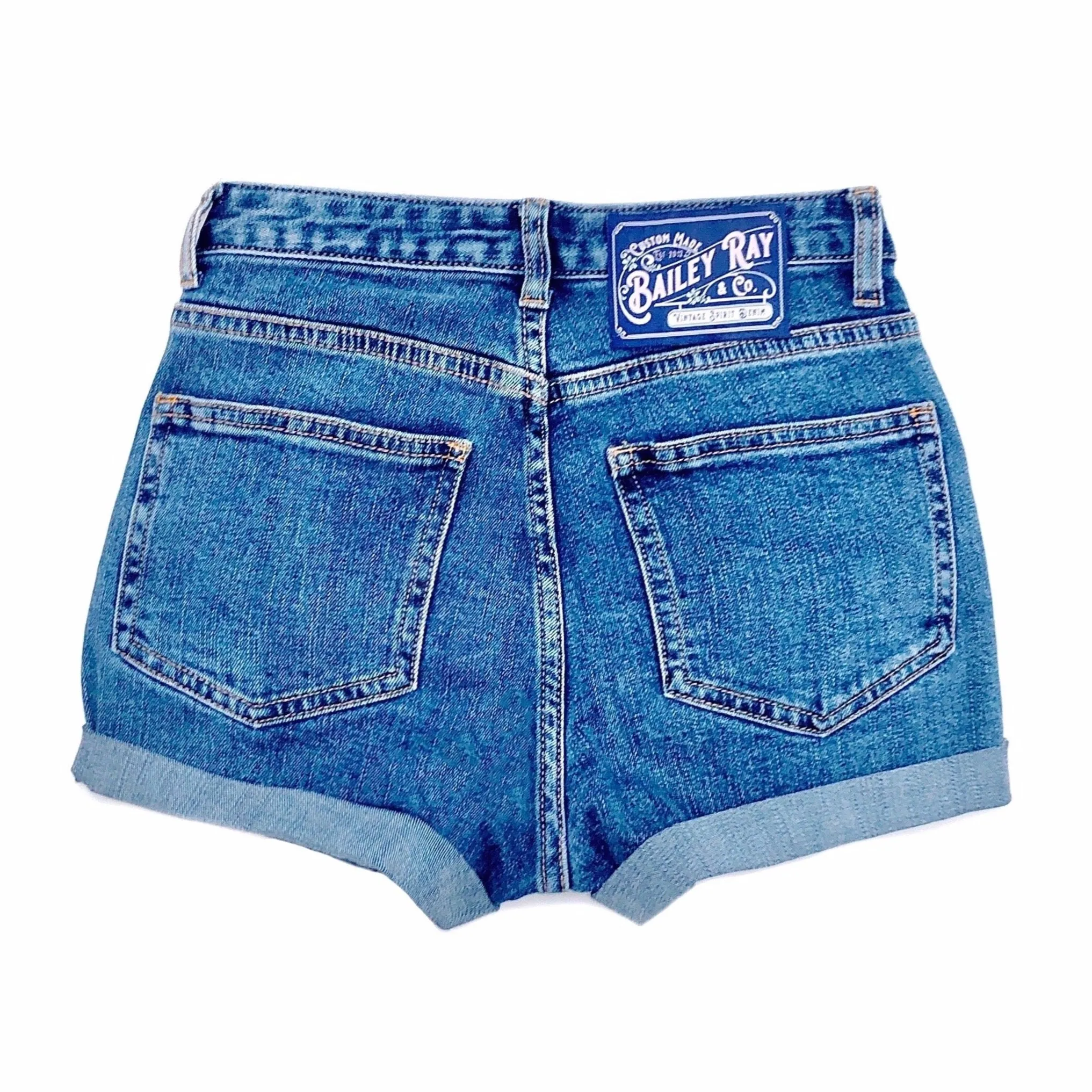 Stretch High Waisted Denim Shorts  - The Sadie