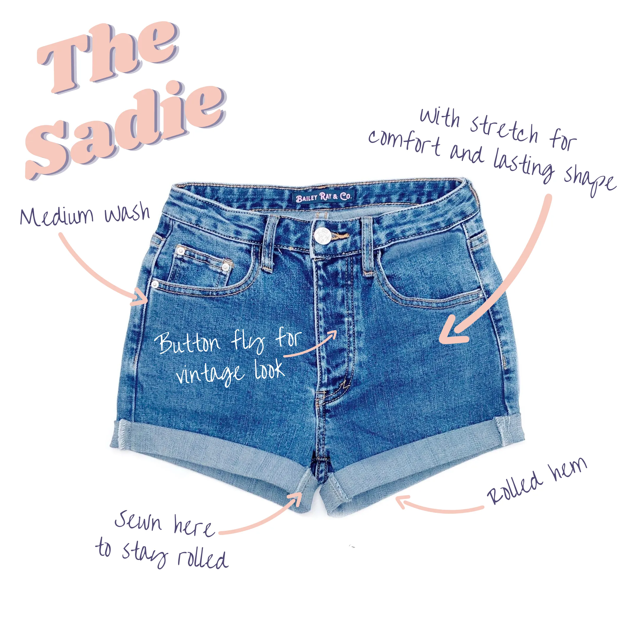 Stretch High Waisted Denim Shorts  - The Sadie