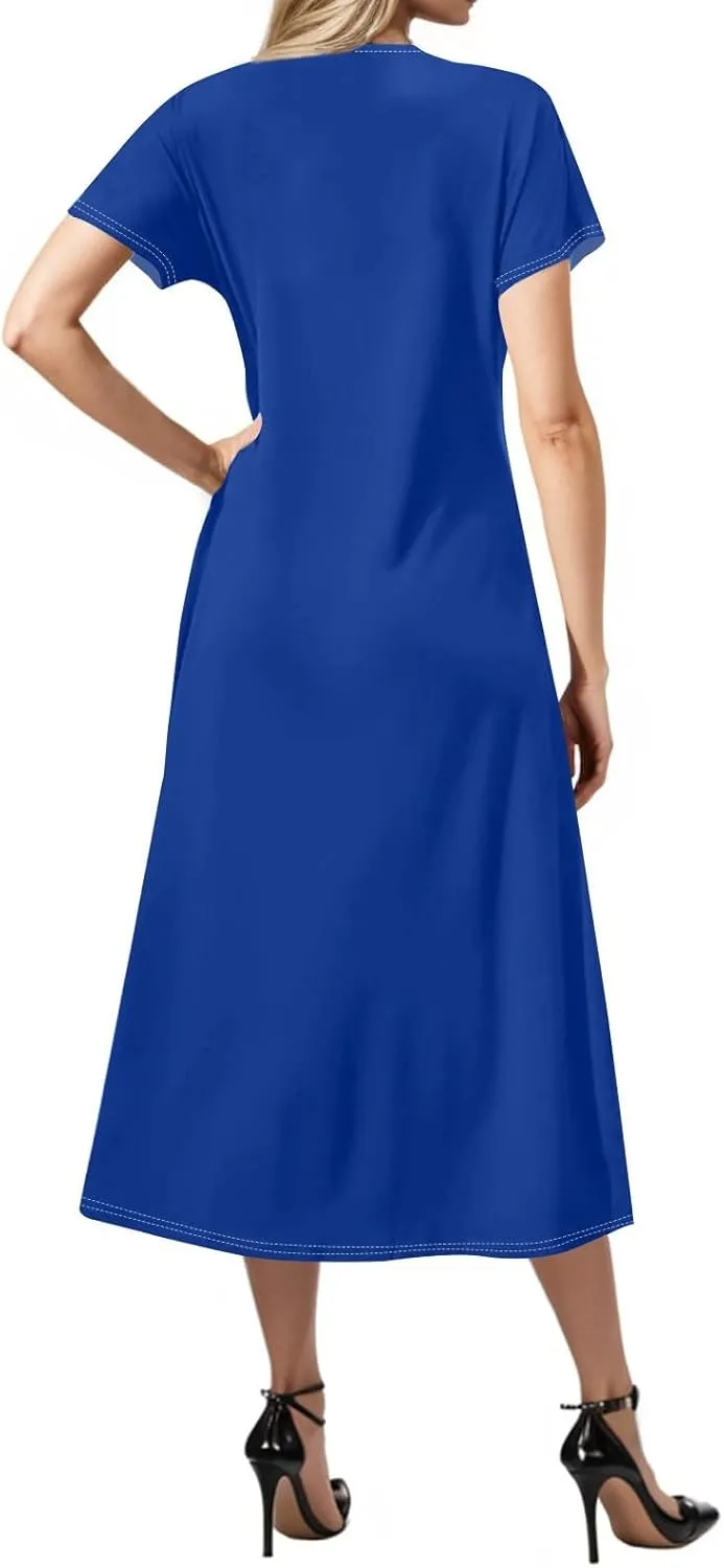 Summer Dresses for Women 2025 Beach Vacation Spring Clothes Short Sleeve V Neck Casual Maxi Dresses