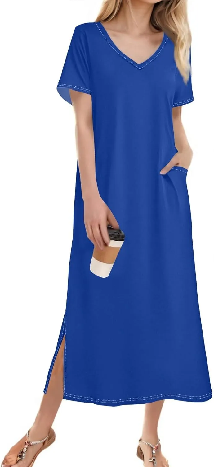 Summer Dresses for Women 2025 Beach Vacation Spring Clothes Short Sleeve V Neck Casual Maxi Dresses