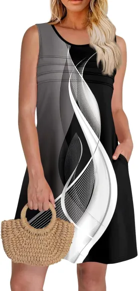 Summer Dresses for Women 2025 Beach Vacation Spring Clothes Sleeveless Crewneck Folds Casual Mini Dress