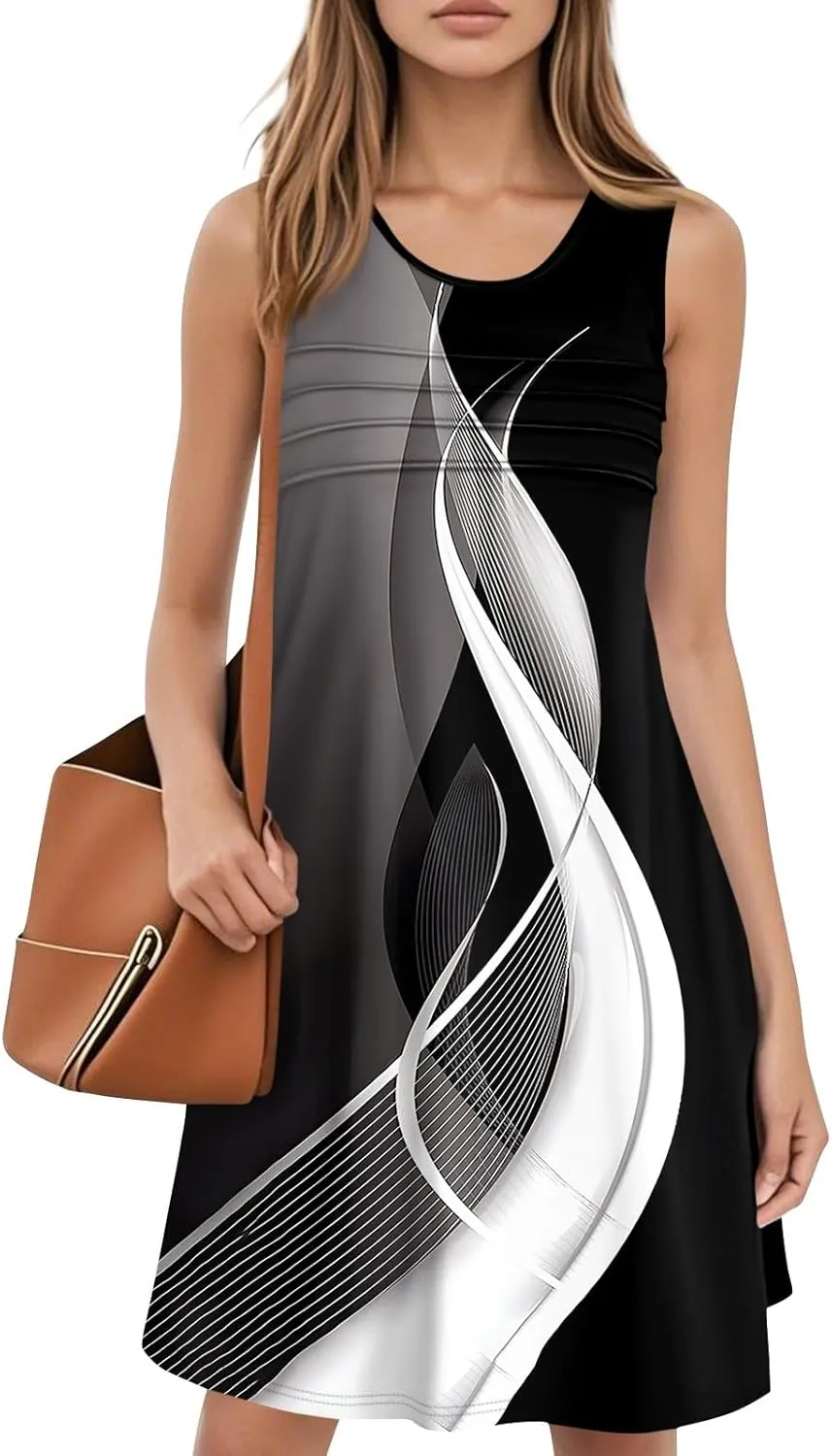 Summer Dresses for Women 2025 Beach Vacation Spring Clothes Sleeveless Crewneck Folds Casual Mini Dress