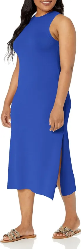 The Drop Women's Gabriela High Neck Cut-in A-line Side-Slit Maxi Sweater Dress