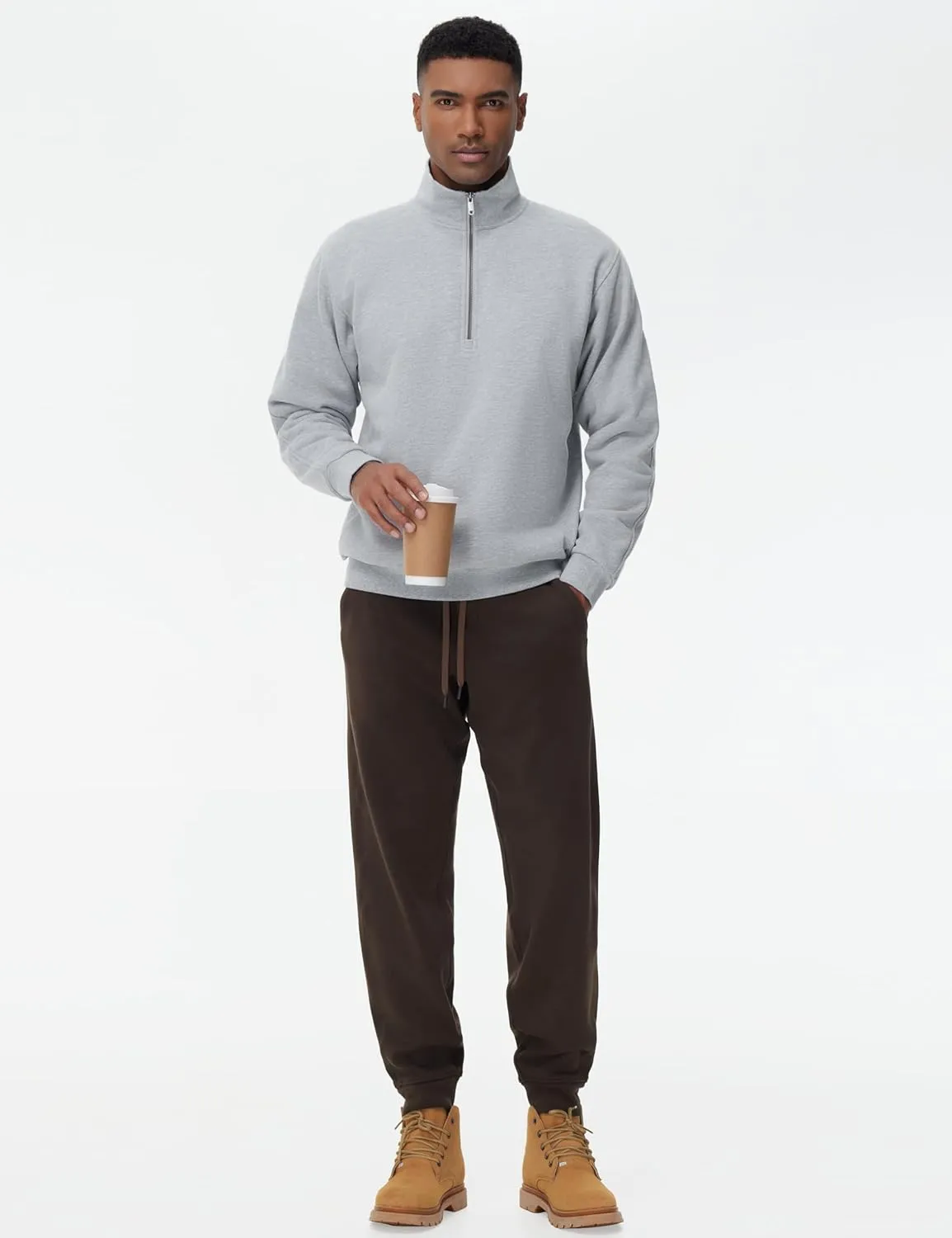 THE GYM PEOPLE Men's Half Zip Fleece Pullover Sweatshirts Midweight Mock Neck Workout Sweat Tops