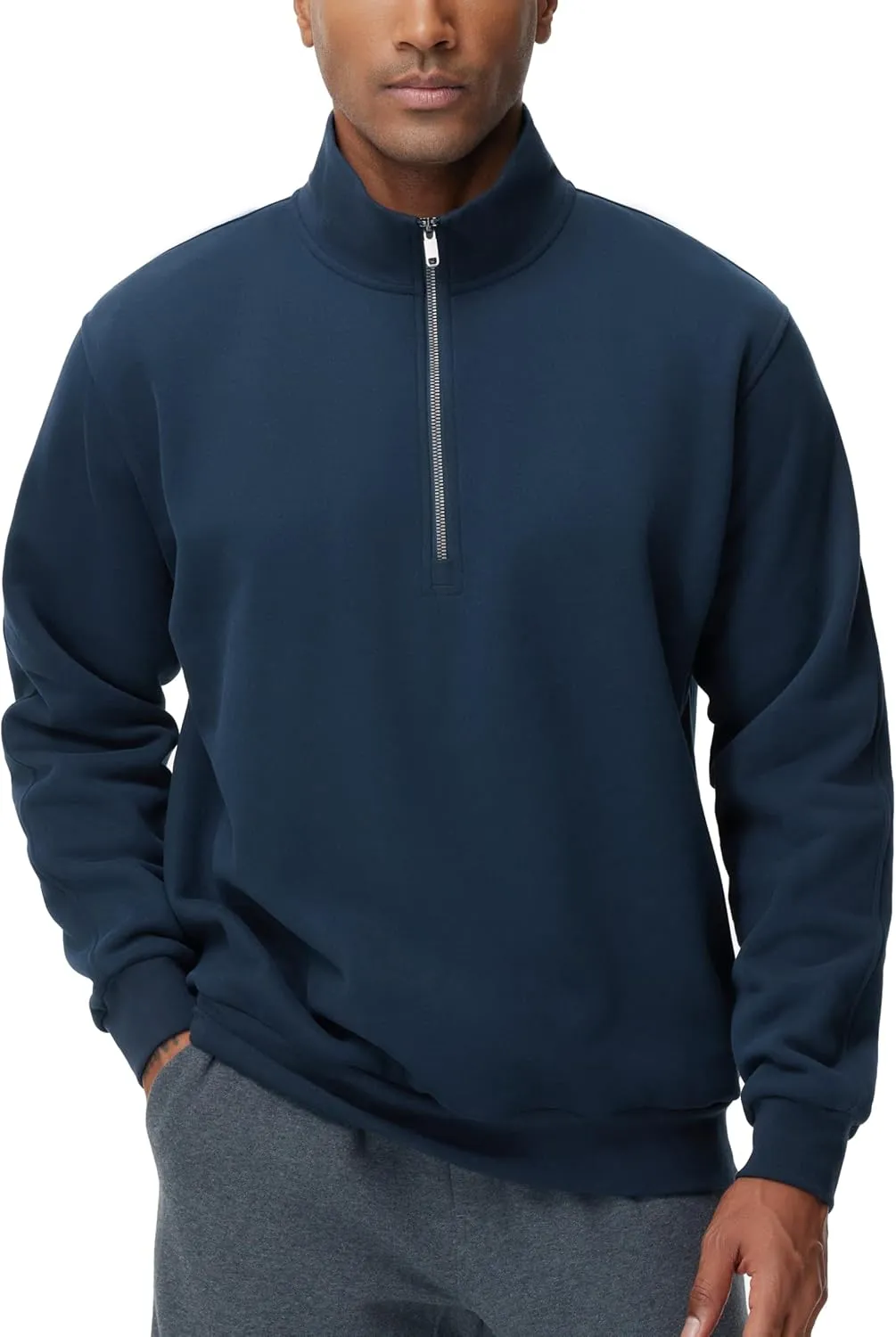 THE GYM PEOPLE Men's Half Zip Fleece Pullover Sweatshirts Midweight Mock Neck Workout Sweat Tops