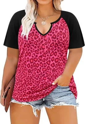 TIYOMI Plus Size Tops for Women V Neck Raglan T-Shirt Short Sleeve Summer Shirts Casual Loose Tunic Blouse