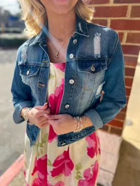 Totally Obsessed Medium Wash Distressed Denim Jacket