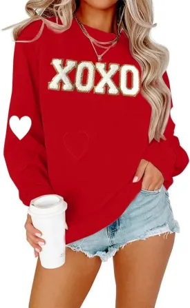 Valentine's Sweatshirt Women Love Heart Graphic Pullover Top Chenille Patch Valentines Gifts Shirt