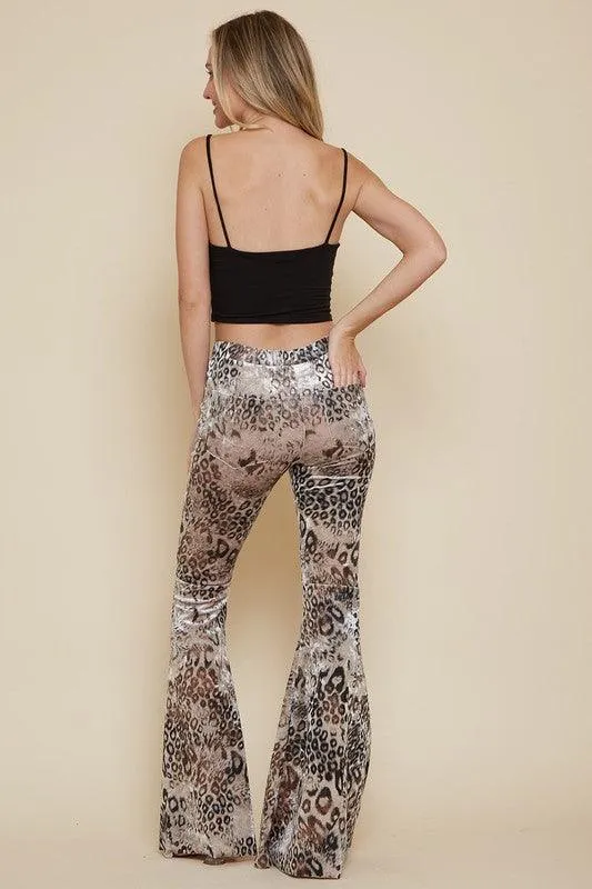 velvet leopard pull on bell bottoms