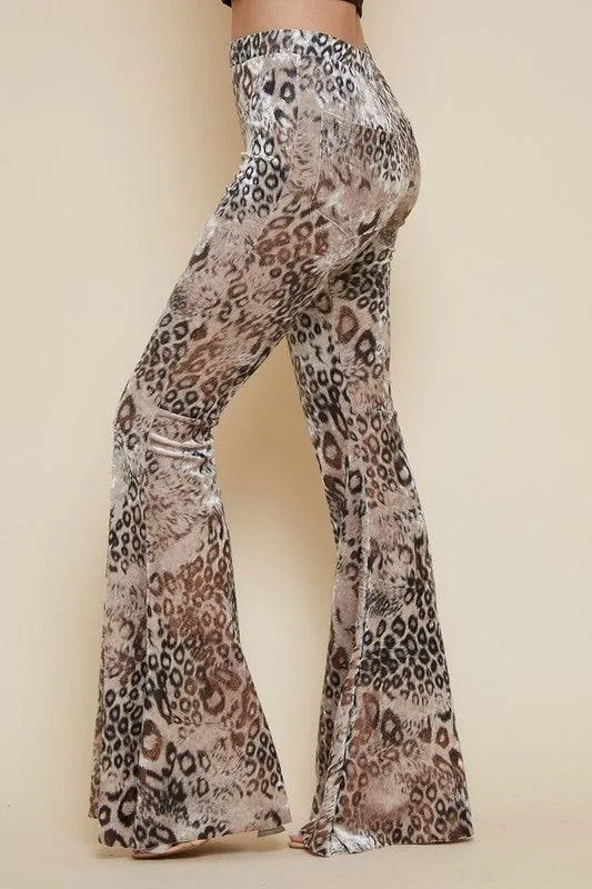 velvet leopard pull on bell bottoms