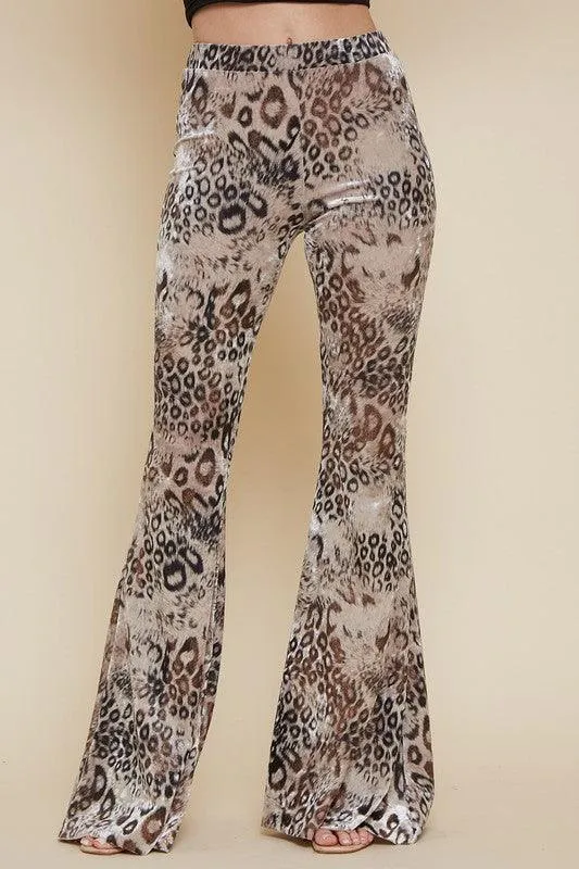velvet leopard pull on bell bottoms