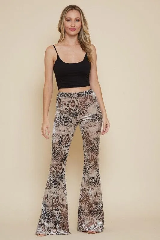 velvet leopard pull on bell bottoms
