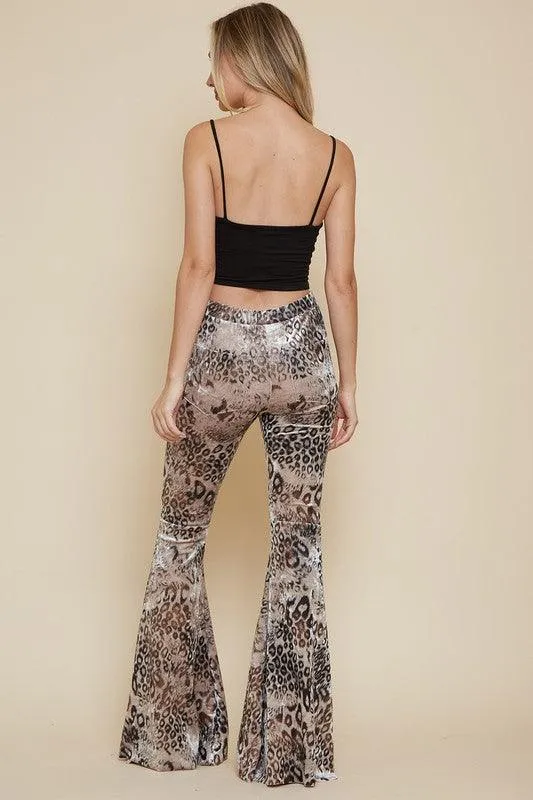 velvet leopard pull on bell bottoms