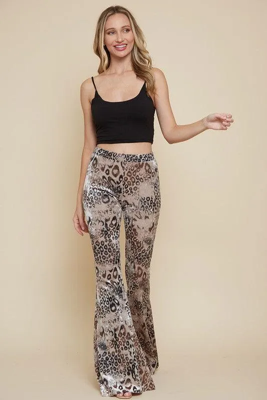 velvet leopard pull on bell bottoms