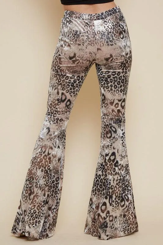 velvet leopard pull on bell bottoms