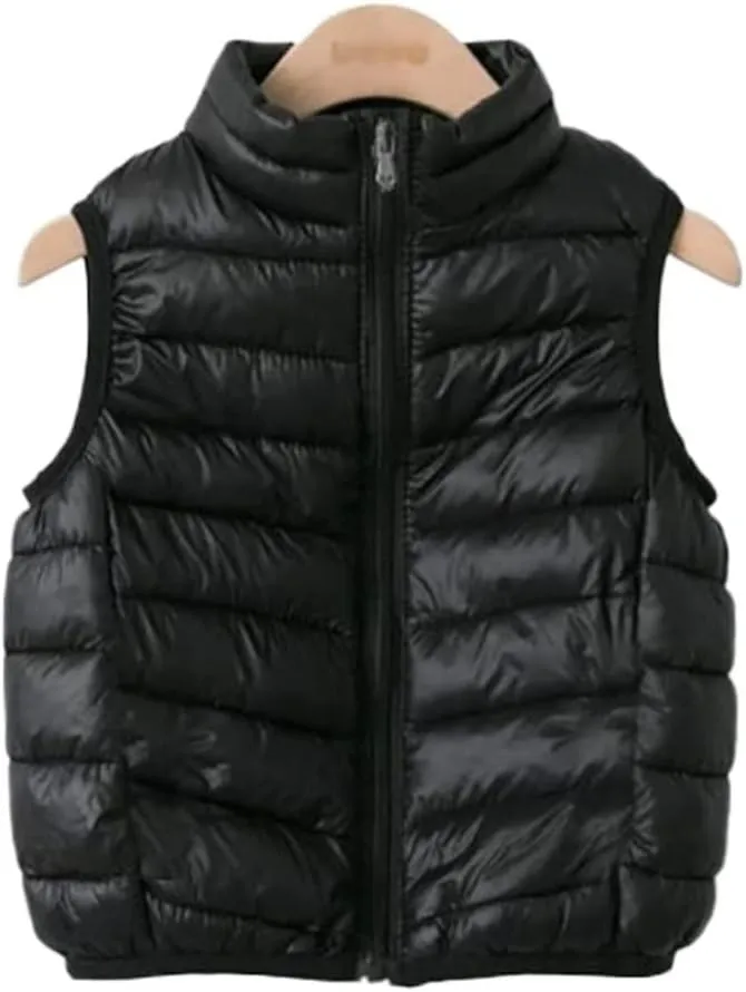 Vest Lightweight Boys Girls Down Vest Puffer Vest High Neck Quilted Outwear Sleeveless Zipper Up Puffer Vest Outdoor(Black,Small)