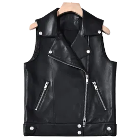 Women Asymmetrical Style Leather Vest | Womens Leather Vest