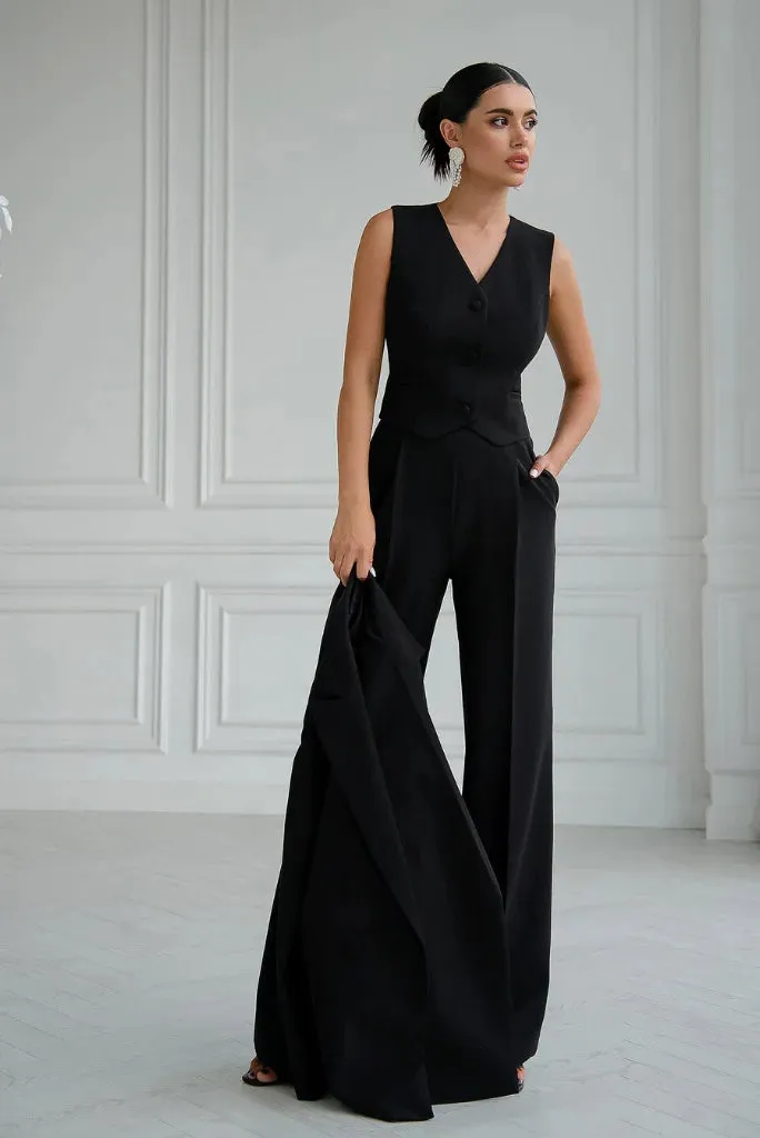 Women's Black Double Breasted 3 Piece Suit, Elegant Black Suit for Cocktail, Wedding and Event