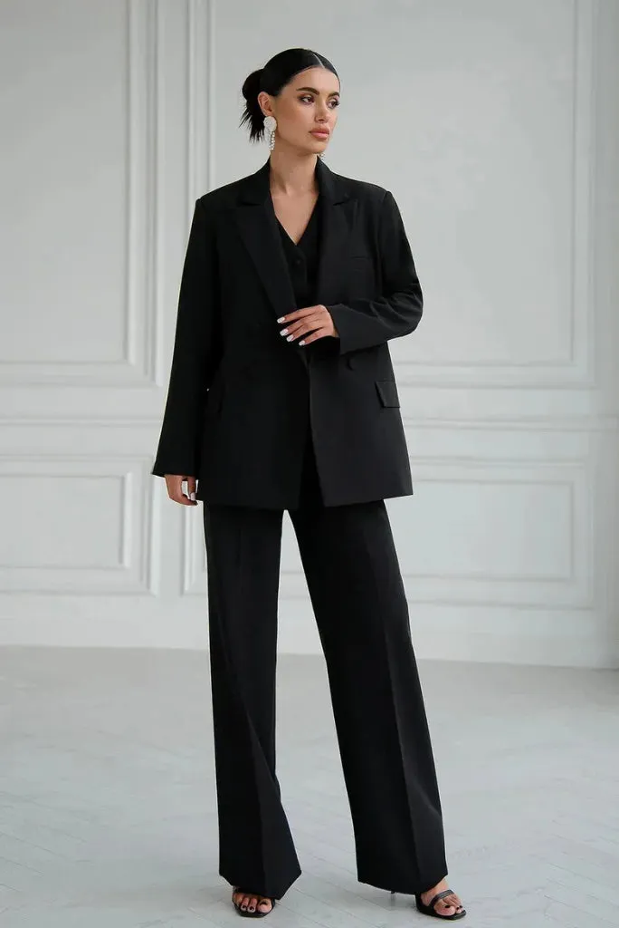 Women's Black Double Breasted 3 Piece Suit, Elegant Black Suit for Cocktail, Wedding and Event