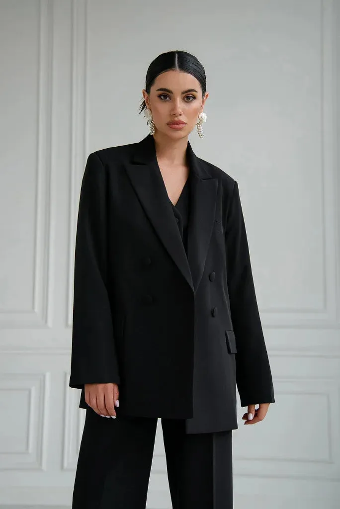 Women's Black Double Breasted 3 Piece Suit, Elegant Black Suit for Cocktail, Wedding and Event